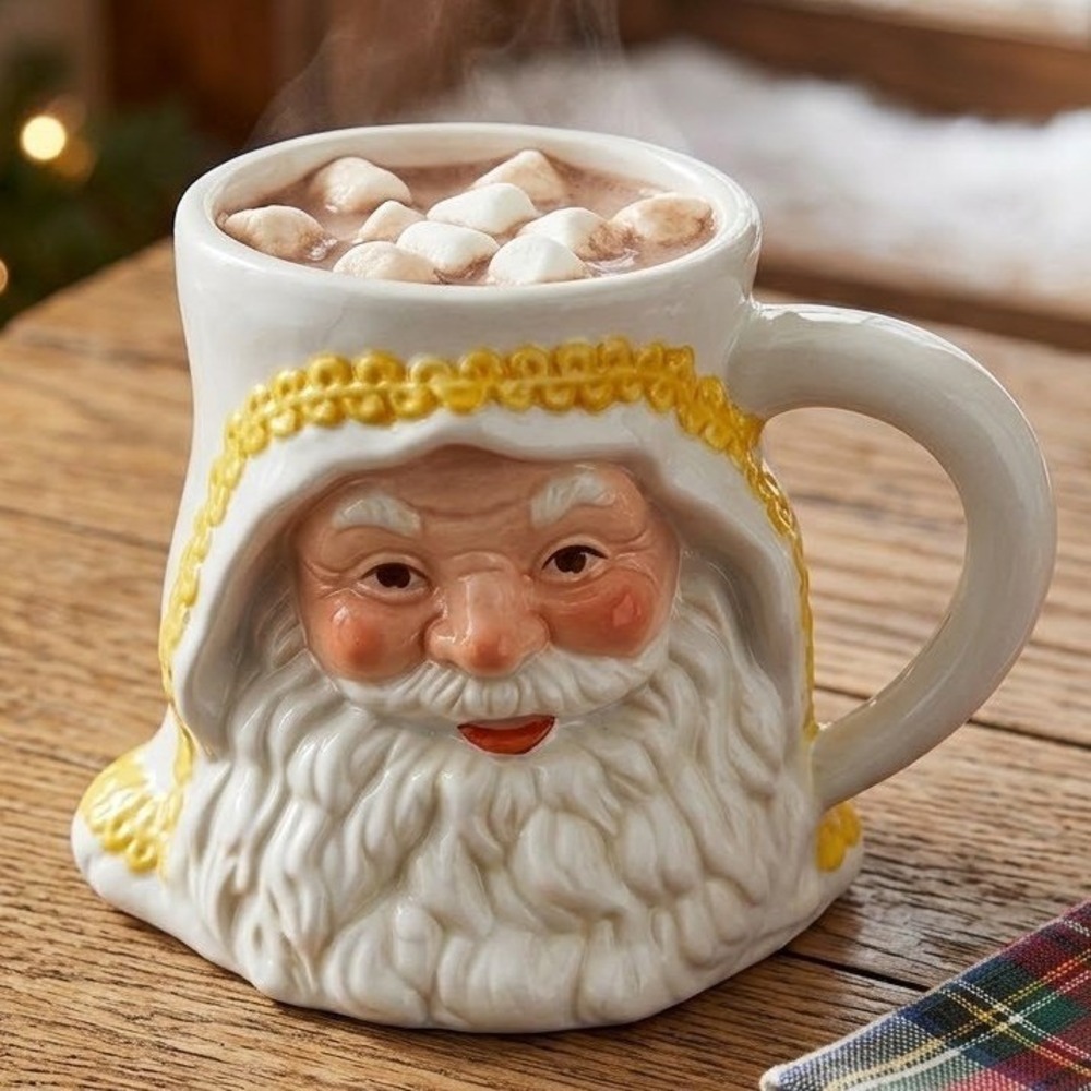 Possible Dreams 1991 Vintage Victorian Father Christmas Ceramic Mug Wht Yellow